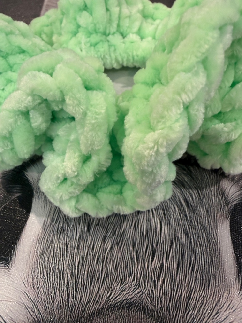 Chunky Plush Scrunchie in Neon Lime Green Set of 2 - Picture 4 of 5